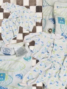 Vintage Cherokee White Blue Green Printed Baby Pajama Set